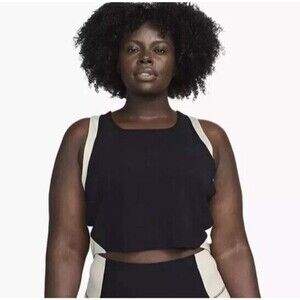 NIKE Women's Yoga Dri-fit Luxe Cropped Tank Top Black DR0779-010 1X Two Tone,new